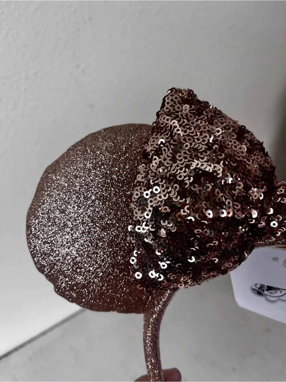 Disney Parks rose gold glitter sequin Minnie Mouse headband NWT